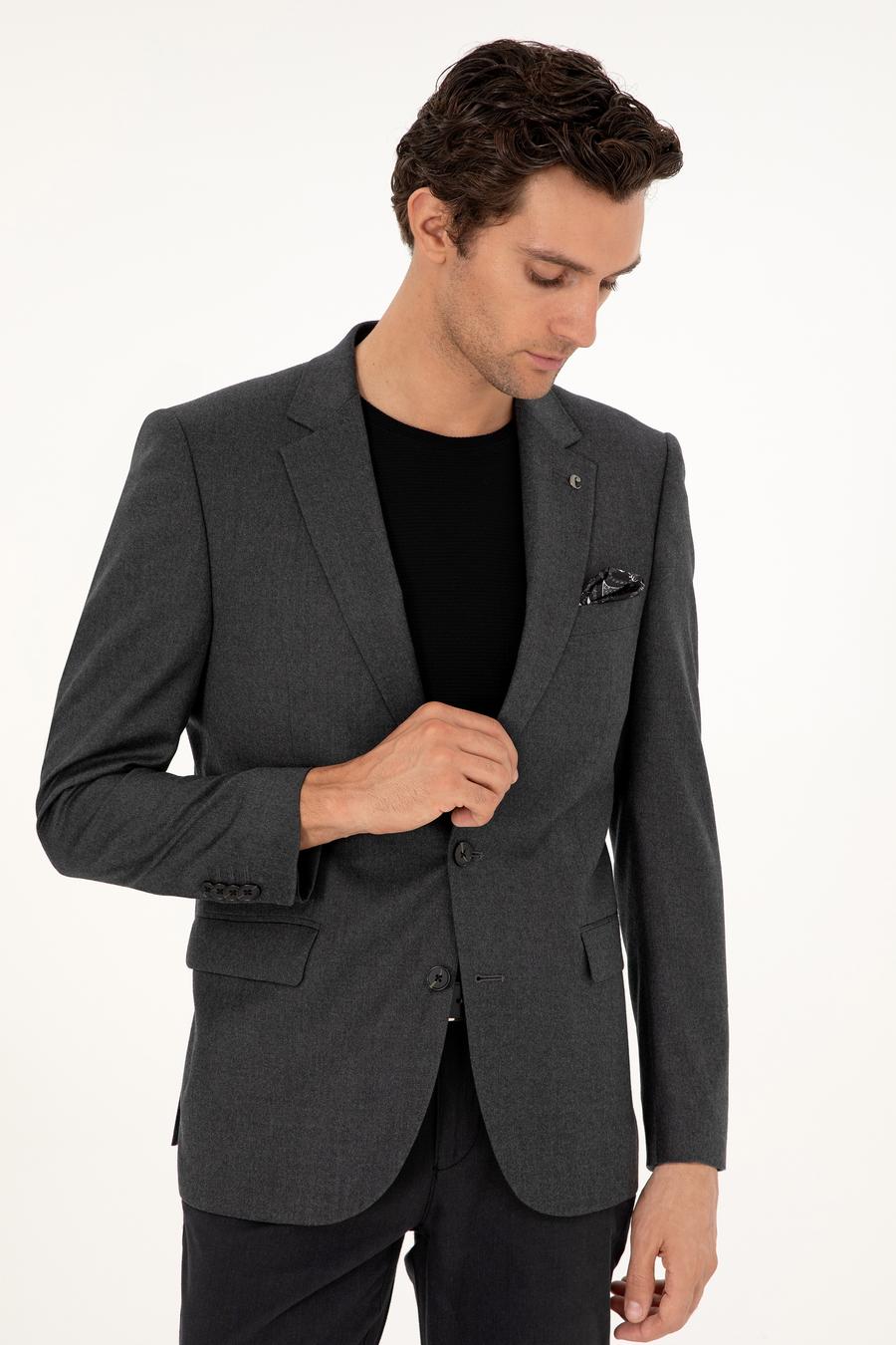 Antrasit Slim Fit Yün Karışımlı Ceket - 50292488014
