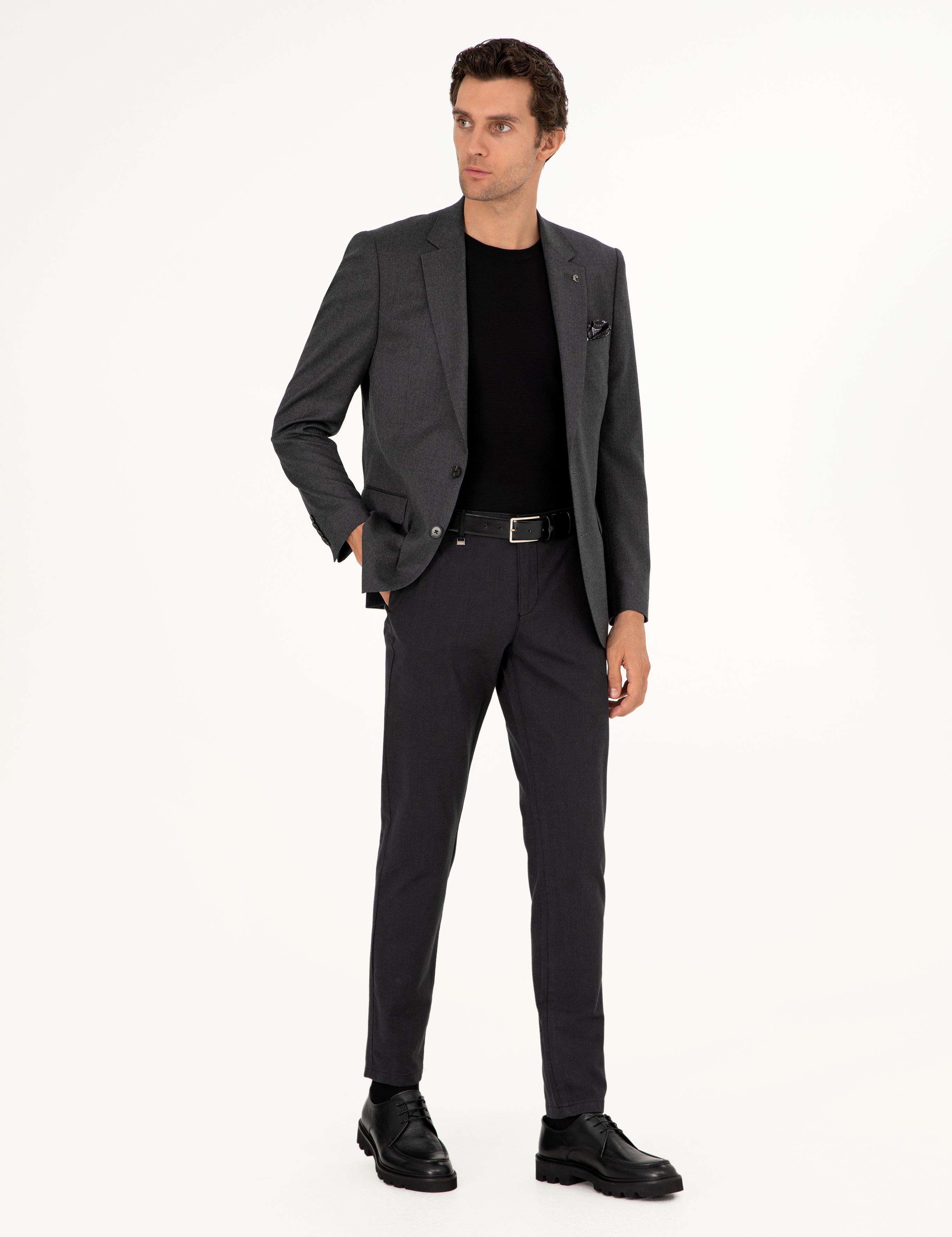 Antrasit Slim Fit Yün Karışımlı Ceket - 50292488014
