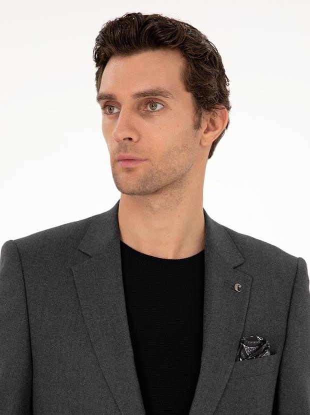 Antrasit Slim Fit Yün Karışımlı Ceket