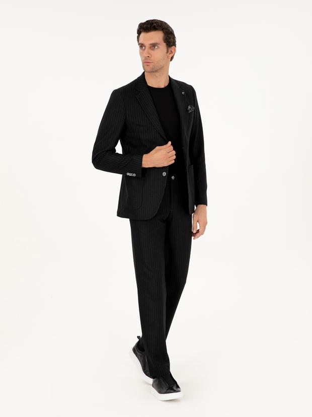 Siyah Slim Fit Kaşmir Karışımlı Takım Elbise