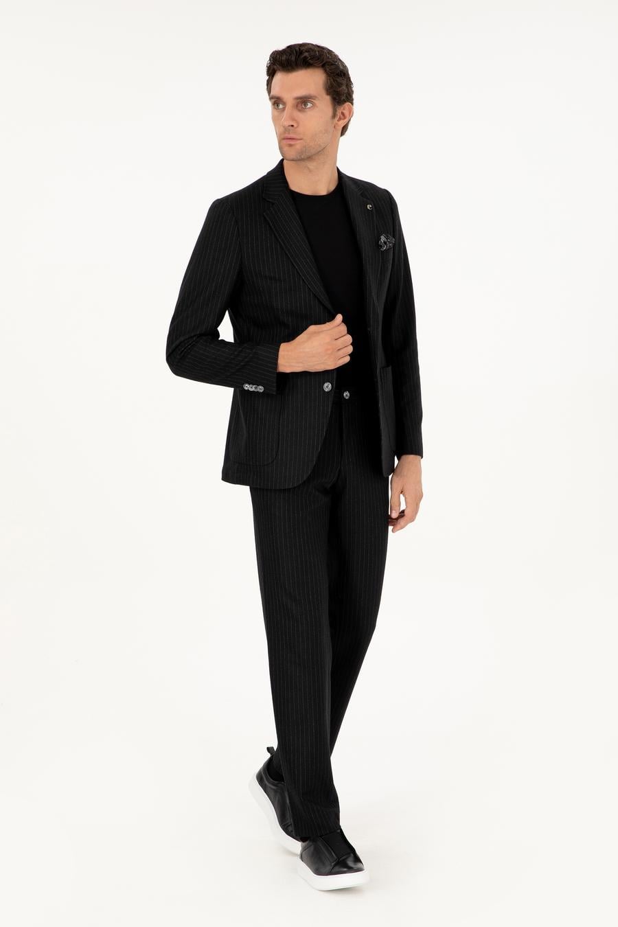 Siyah Slim Fit Kaşmir Karışımlı Takım Elbise - 50296763011
