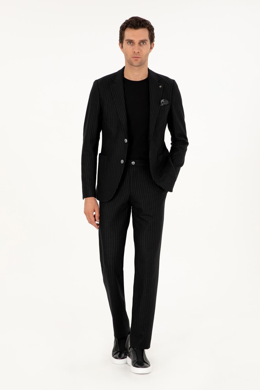 Siyah Slim Fit Kaşmir Karışımlı Takım Elbise - 50296763011