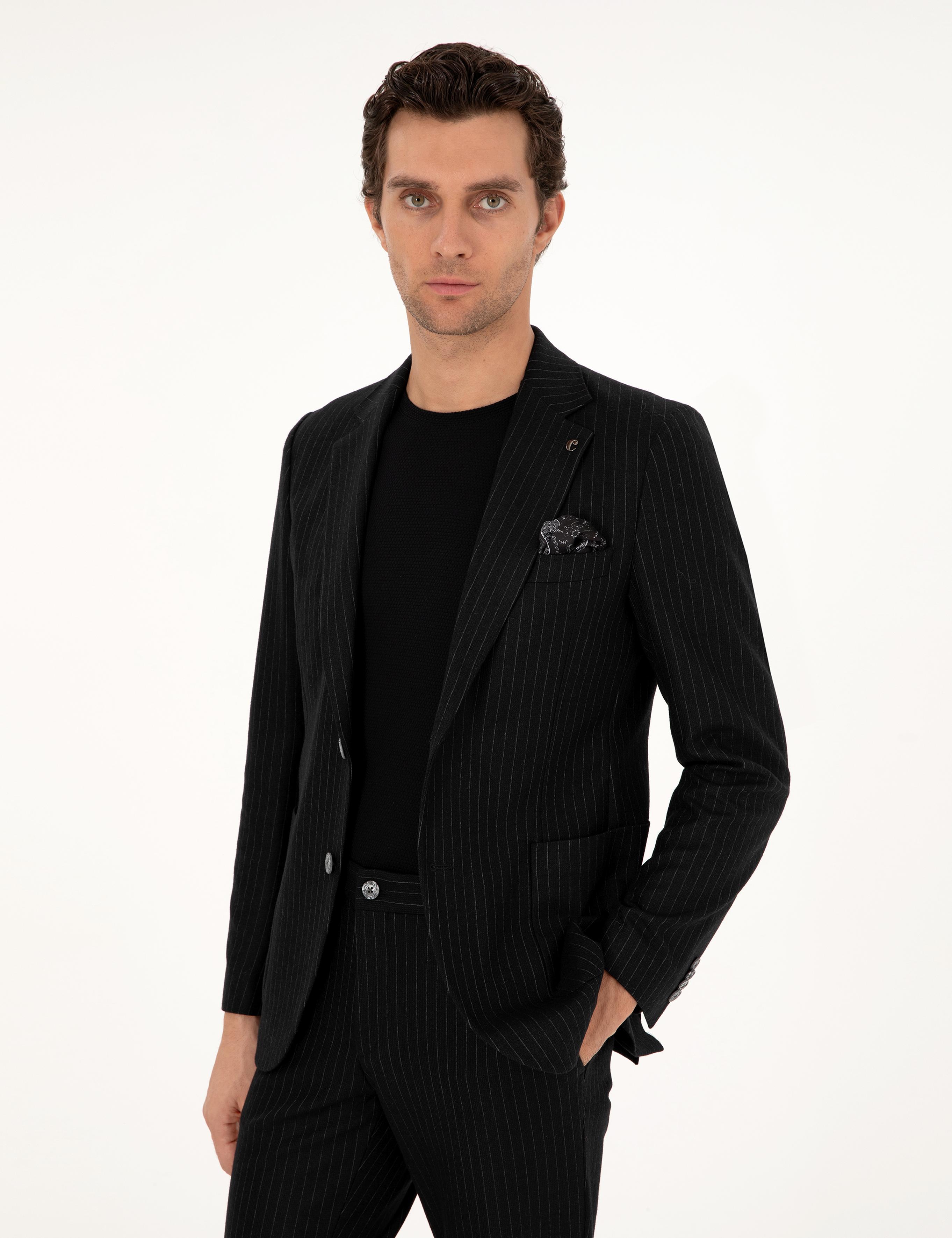 Siyah Slim Fit Kaşmir Karışımlı Takım Elbise - 50296763011