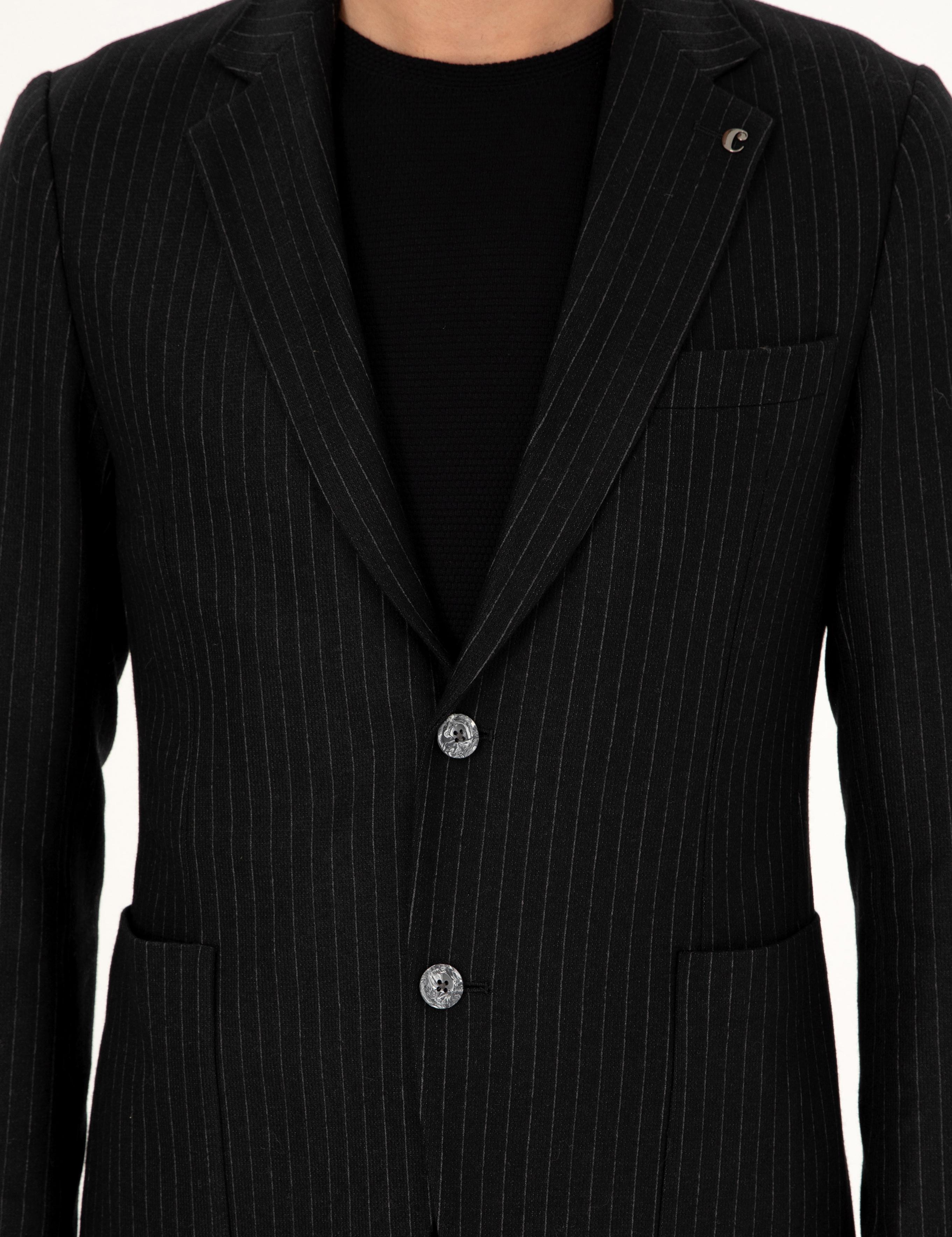 Siyah Slim Fit Kaşmir Karışımlı Takım Elbise - 50296763011