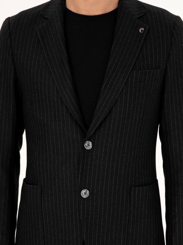 Siyah Slim Fit Kaşmir Karışımlı Takım Elbise