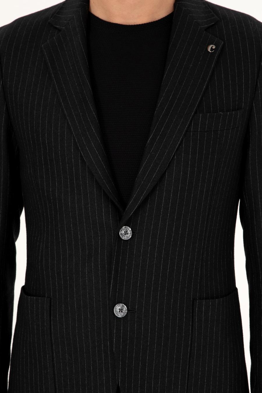 Siyah Slim Fit Kaşmir Karışımlı Takım Elbise - 50296763011