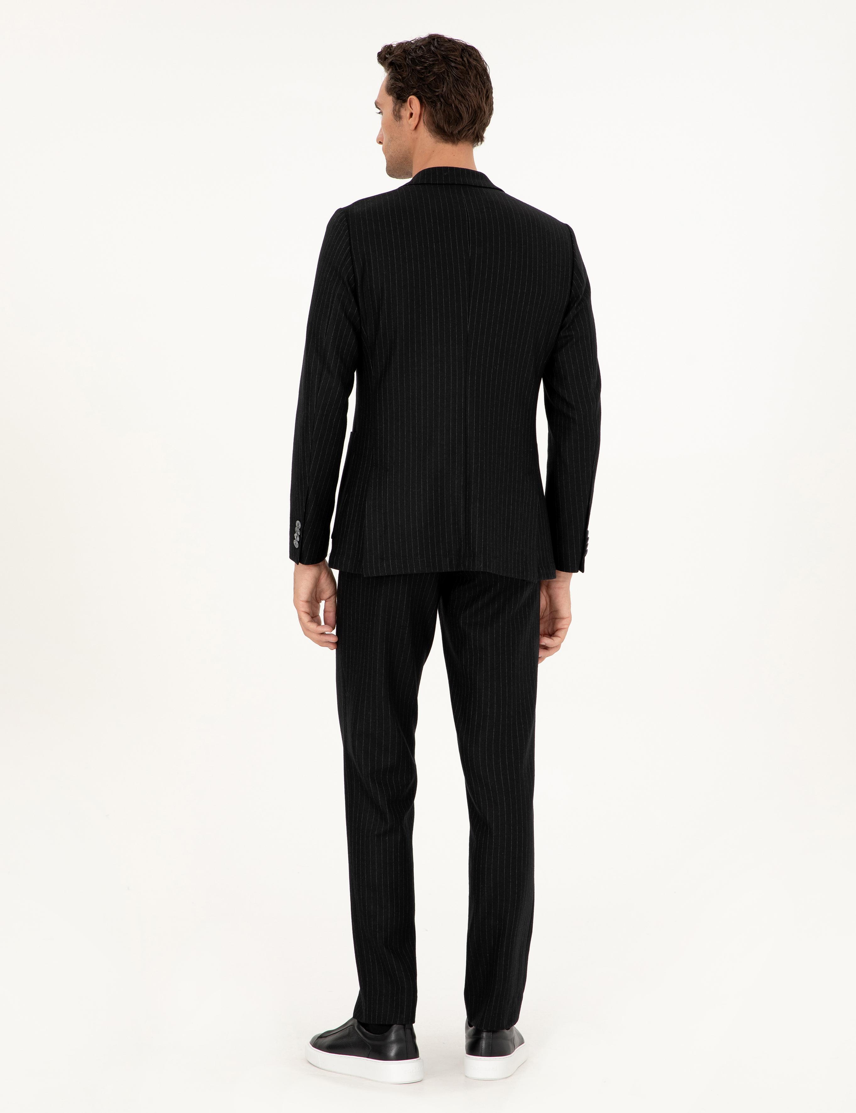 Siyah Slim Fit Kaşmir Karışımlı Takım Elbise - 50296763011