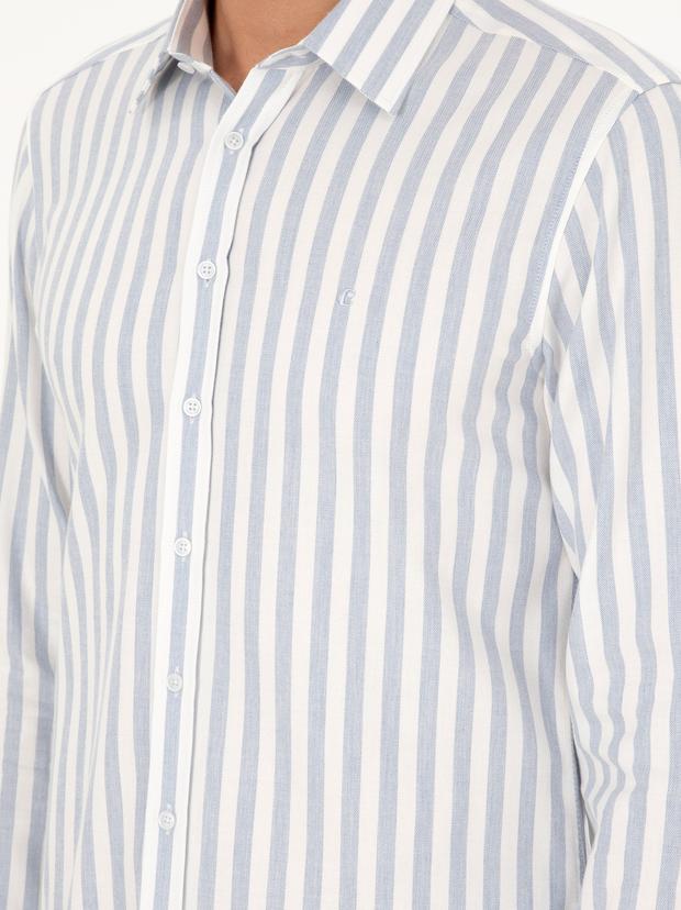 Mavi Slim Fit %100 Pamuk Çizgili Gömlek
