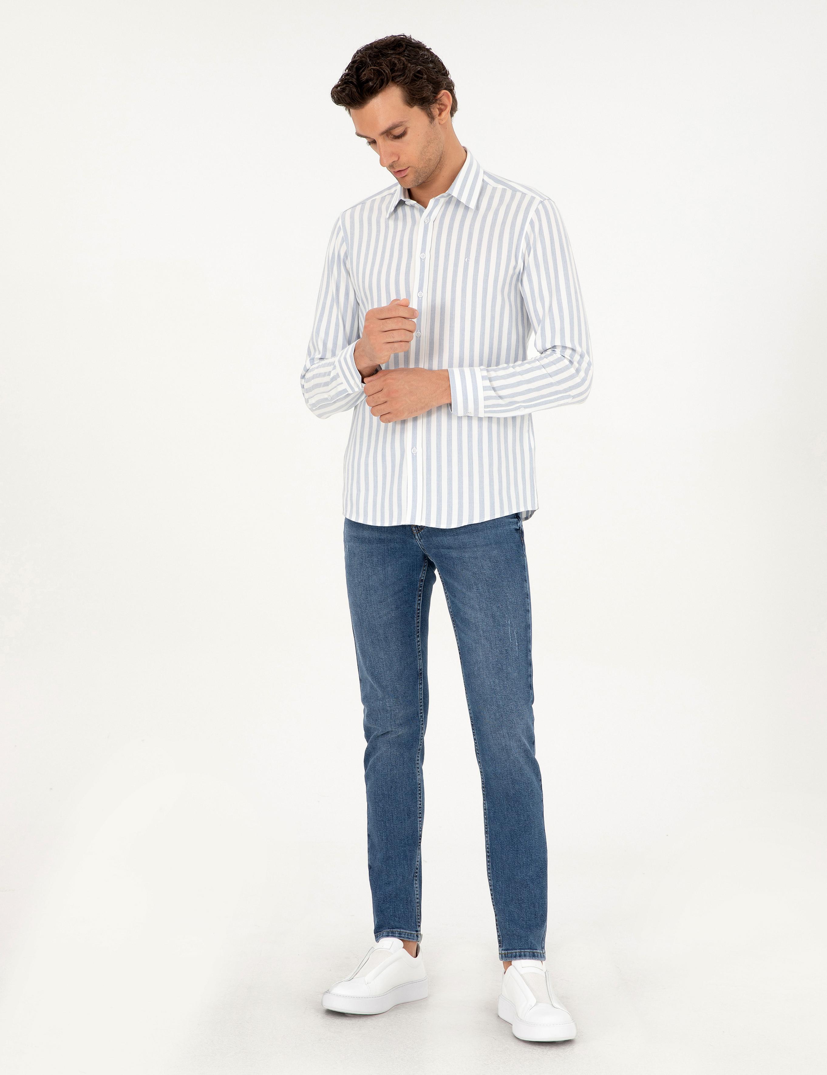 Mavi Slim Fit %100 Pamuk Çizgili Gömlek - 50291351039