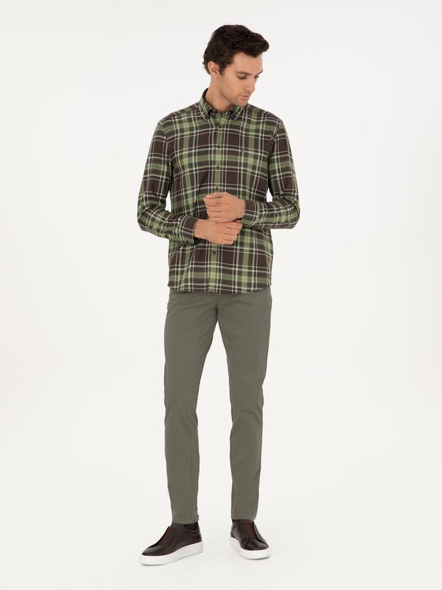 Haki Slim Fit Pamuk Karışımlı Kanvas Pantolon
