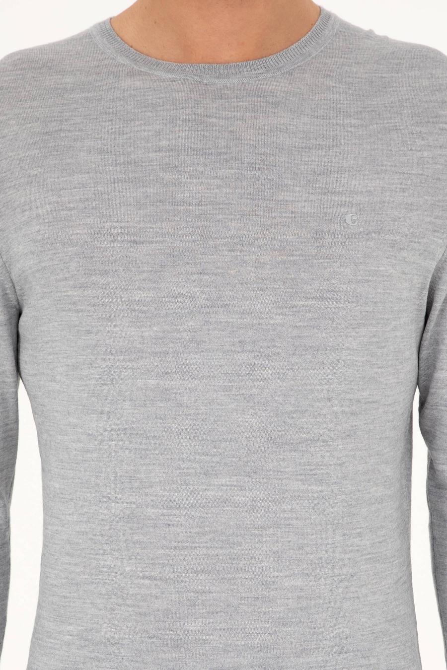 Açık Gri Slim Fit Bisiklet Yaka Yün Karışımlı Basic Triko Kazak - 50293301005