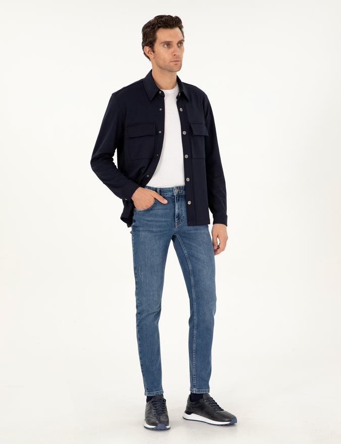 Açık Lacivert Slim Fit Pamuk Karışımlı Jean Pantolon