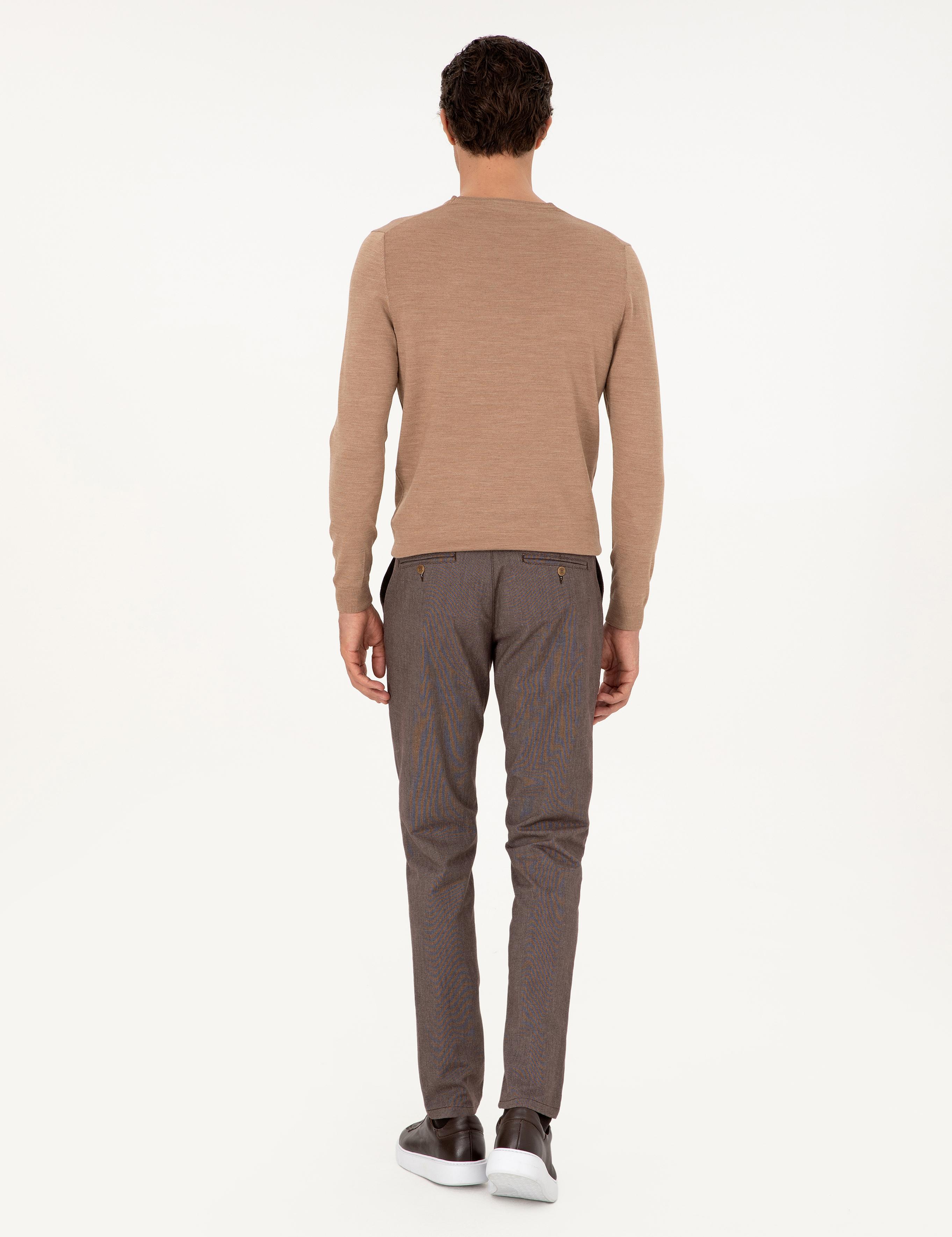 Kahverengi Slim Fit Pamuk Karışımlı Kanvas Pantolon - 50292336013