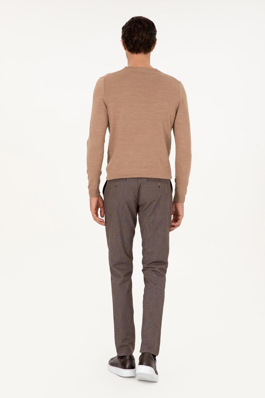 Kahverengi Slim Fit Pamuk Karışımlı Kanvas Pantolon - 50292336013