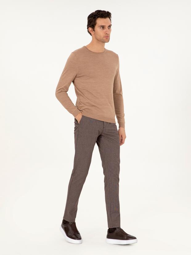 Kahverengi Slim Fit Pamuk Karışımlı Kanvas Pantolon