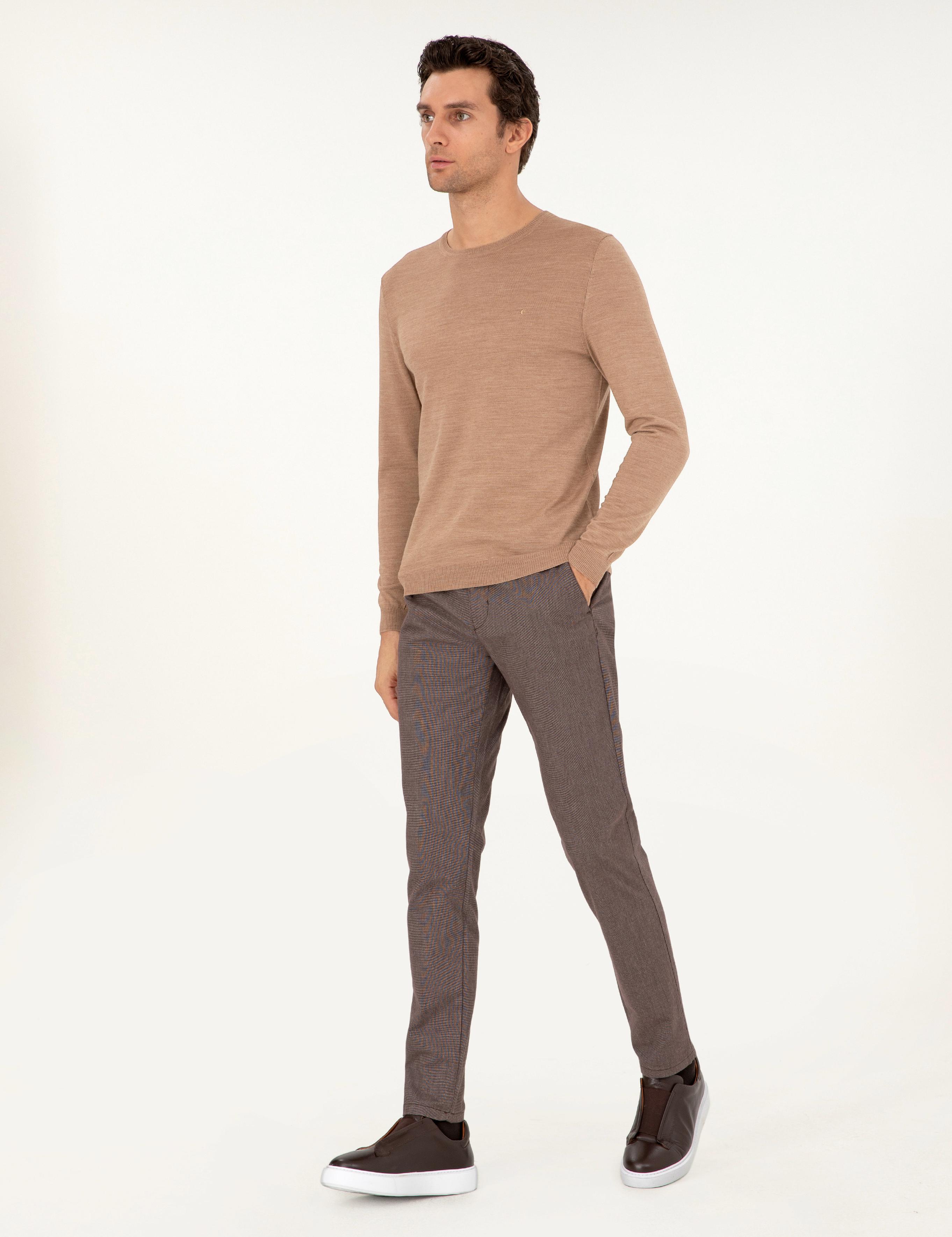 Kahverengi Slim Fit Pamuk Karışımlı Kanvas Pantolon - 50292336013