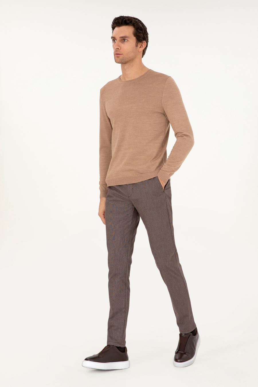 Kahverengi Slim Fit Pamuk Karışımlı Kanvas Pantolon - 50292336013
