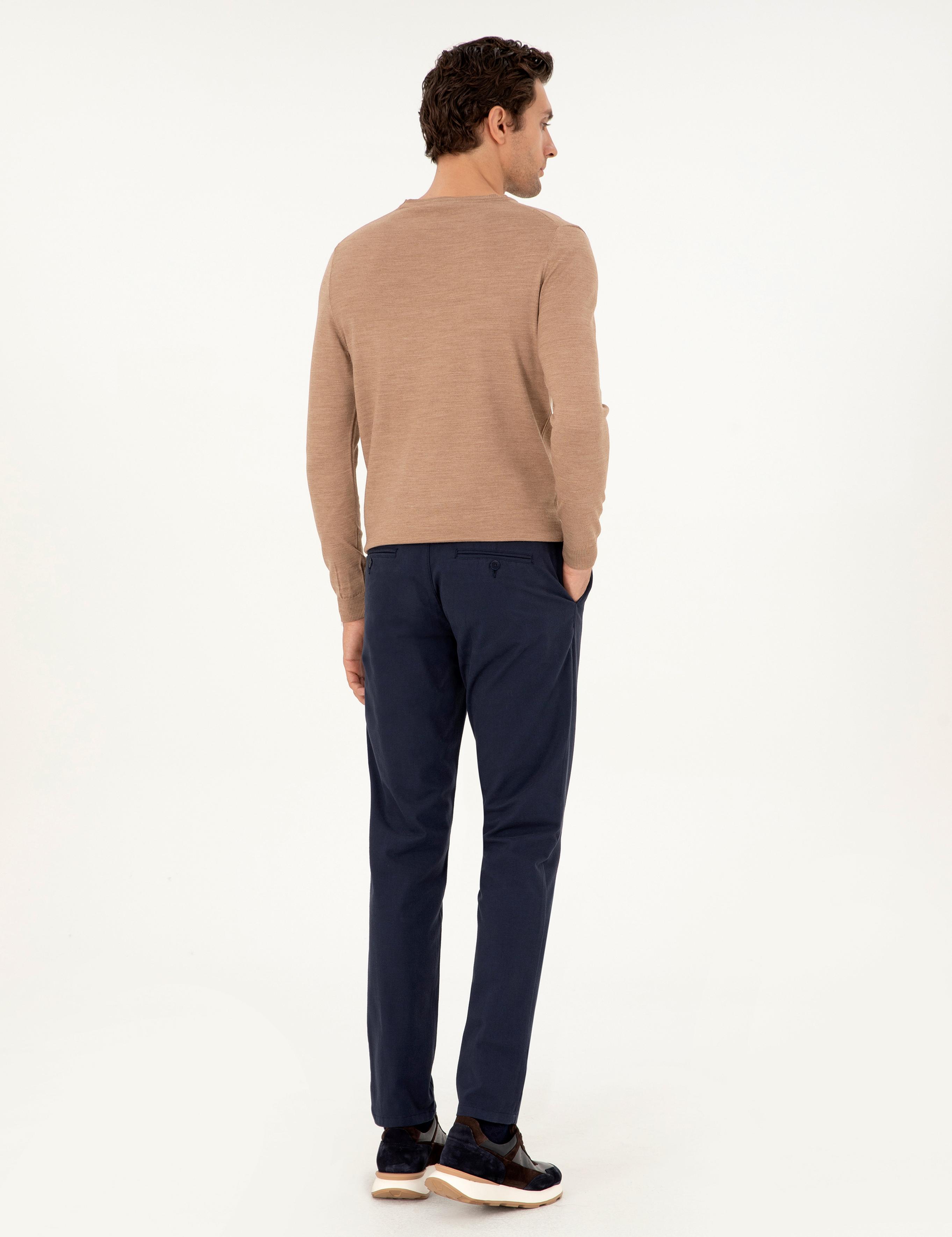 Lacivert Slim Fit Pamuk Karışımlı Kanvas Pantolon - 50292336031