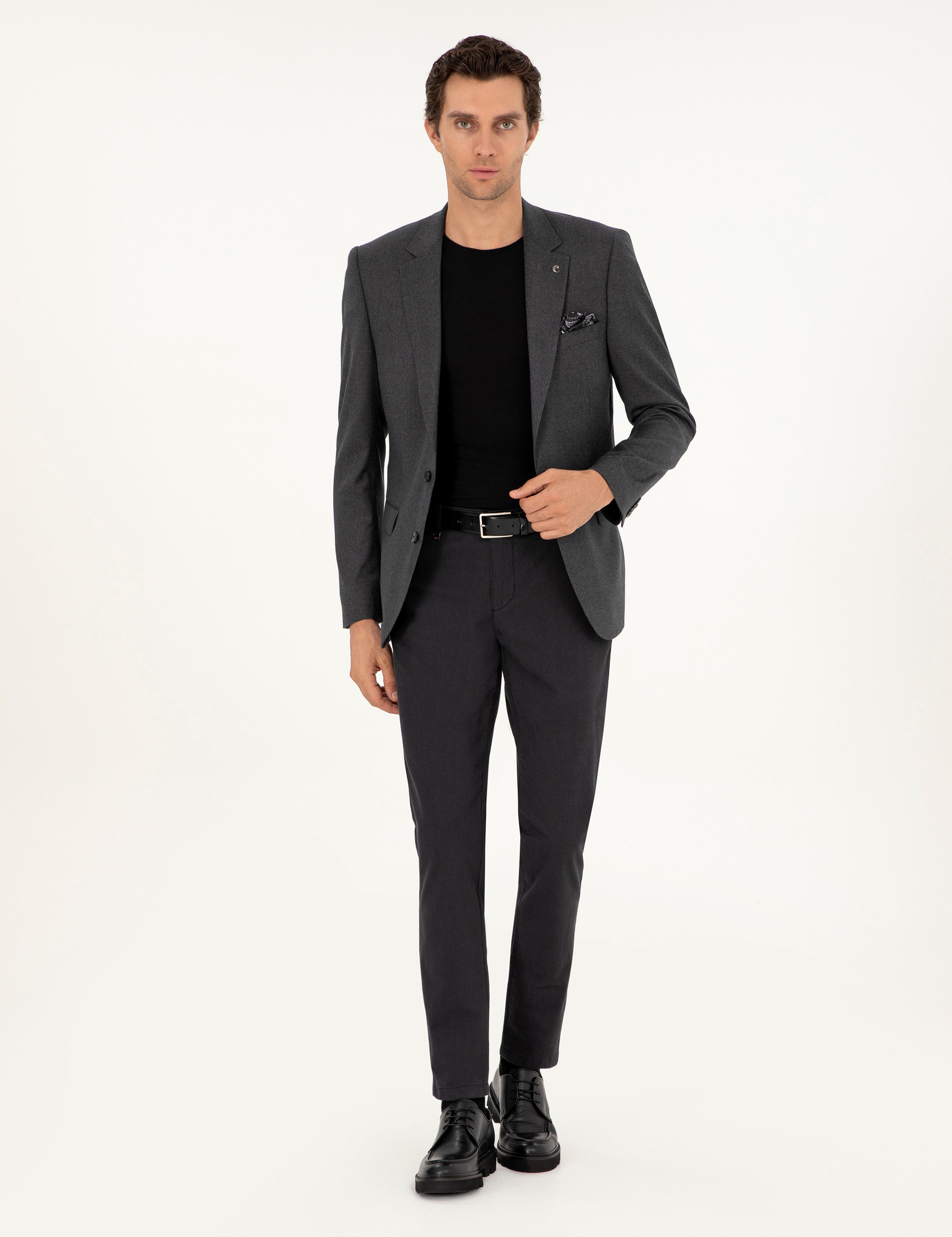 Siyah Slim Fit Pamuk Karışımlı Kanvas Pantolon - 50292336002