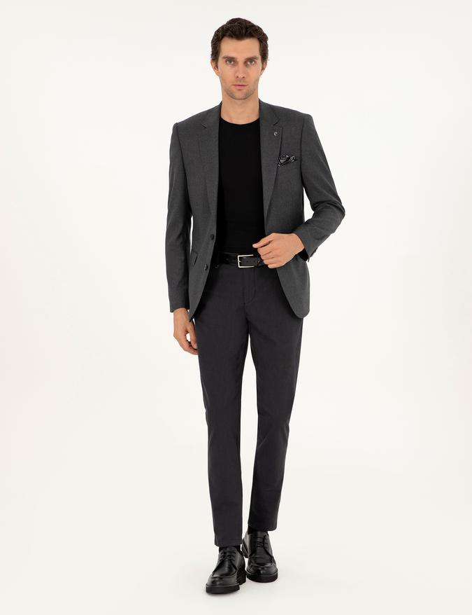 Siyah Slim Fit Pamuk Karışımlı Kanvas Pantolon