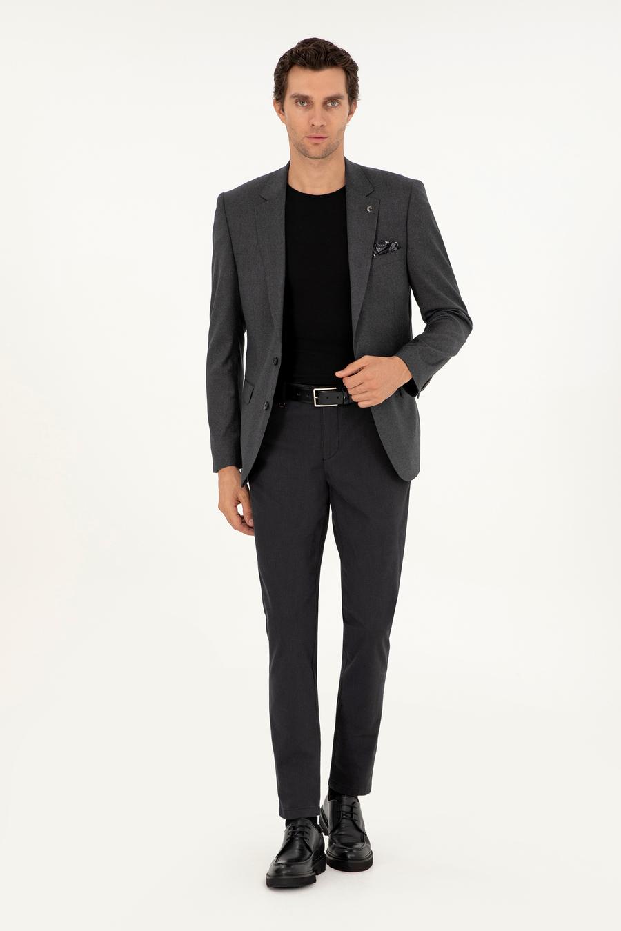 Siyah Slim Fit Pamuk Karışımlı Kanvas Pantolon - 50292336002