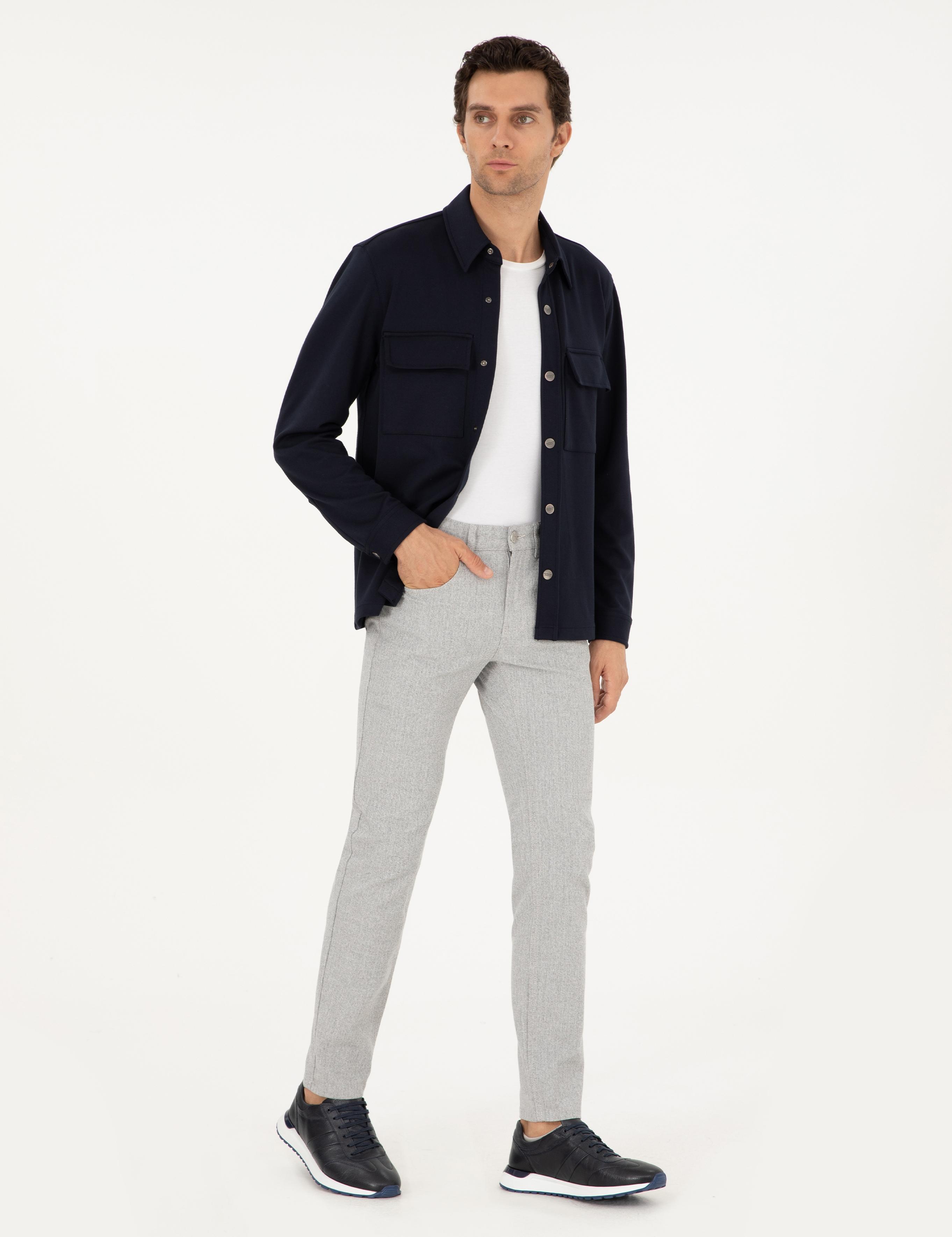 Gri Slim Fit Kanvas Pantolon - 50292435007