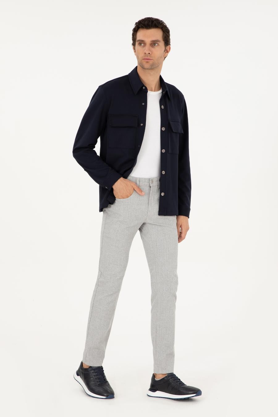 Gri Slim Fit Kanvas Pantolon - 50292435007