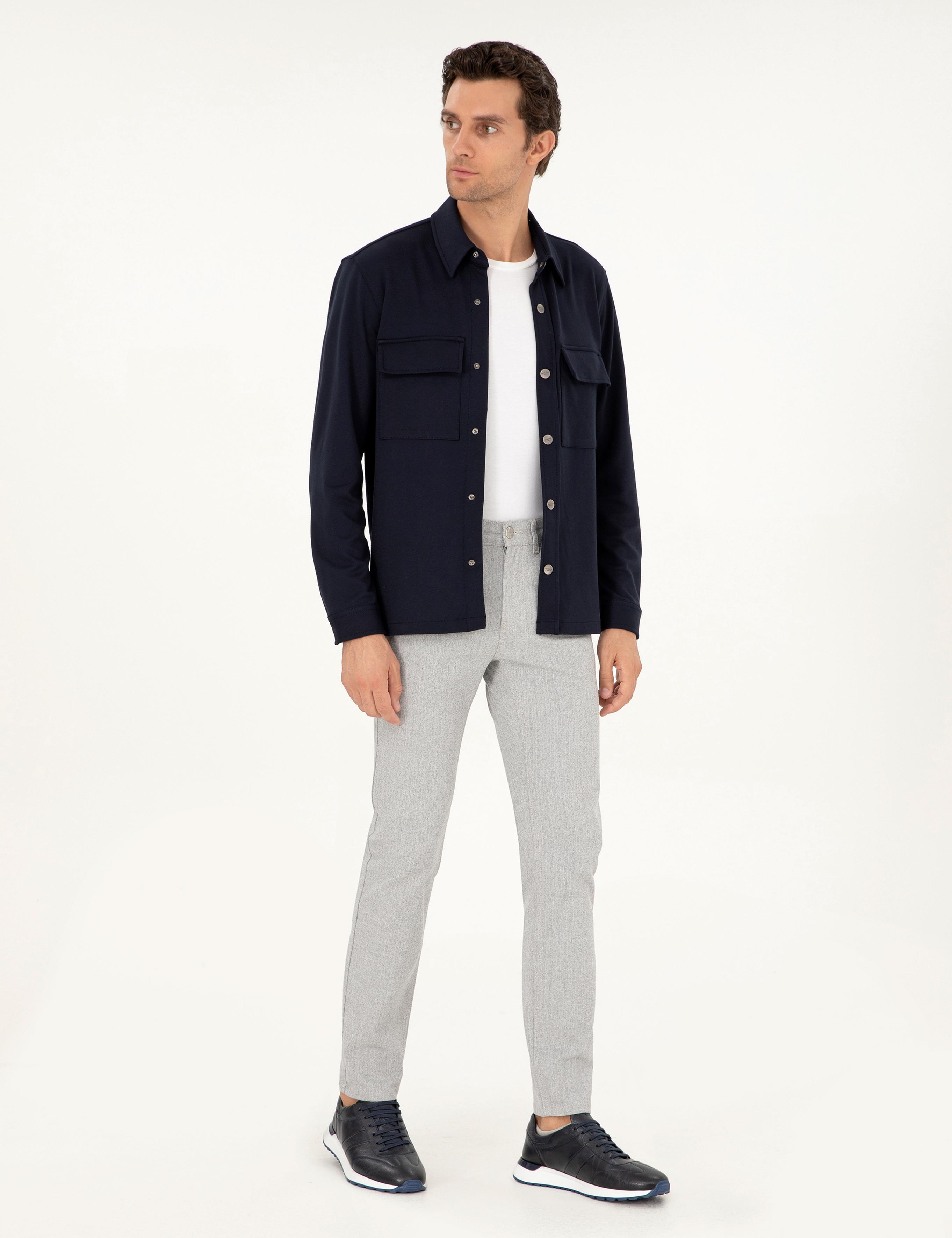 Gri Slim Fit Kanvas Pantolon - 50292435007
