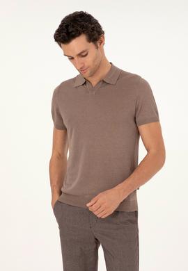 Vizon Slim Fit Keten Karışımlı Apaş Yaka Triko T-shirt