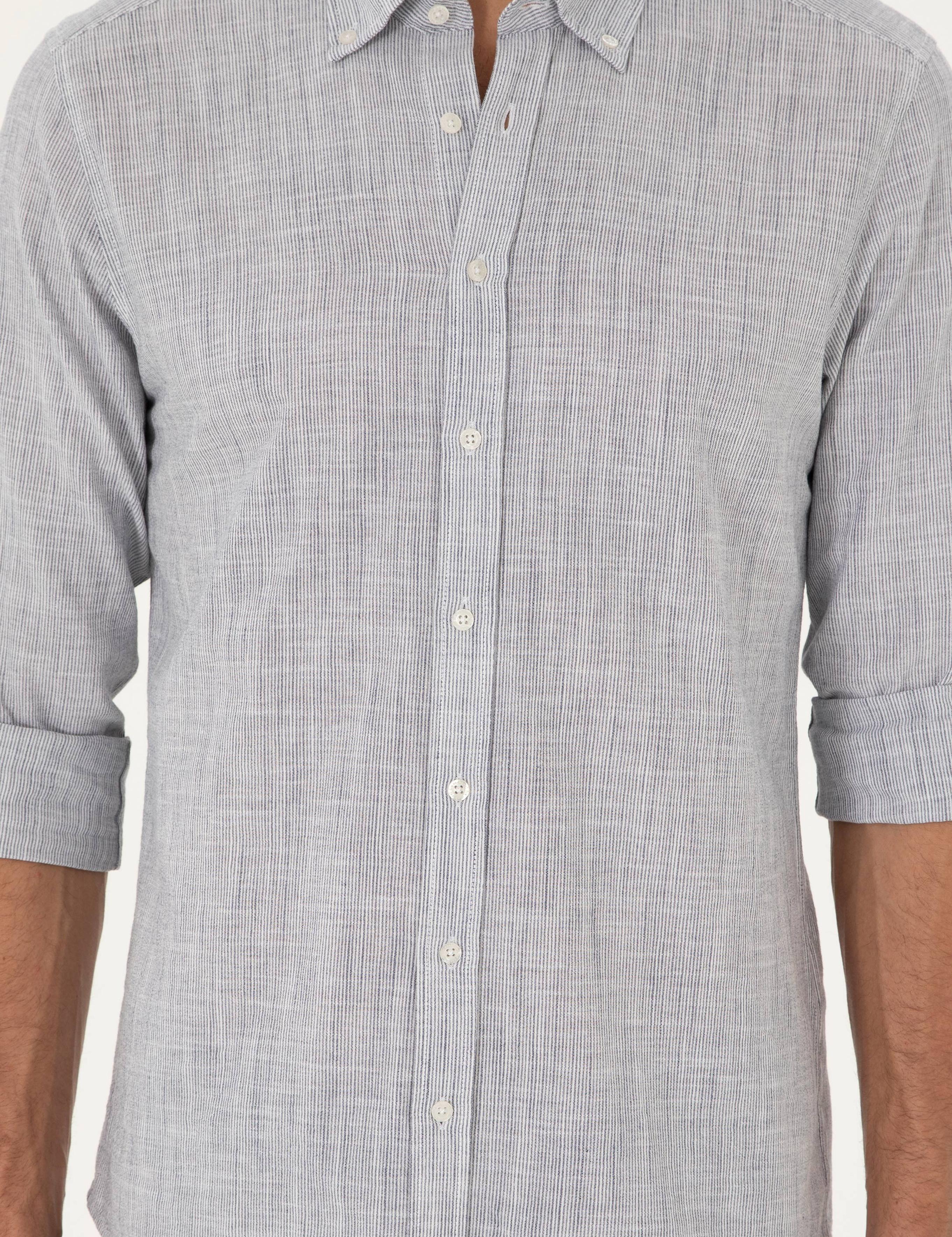 Saks Slim Fit %100 Pamuk Çizgili Gömlek - 50253923063
