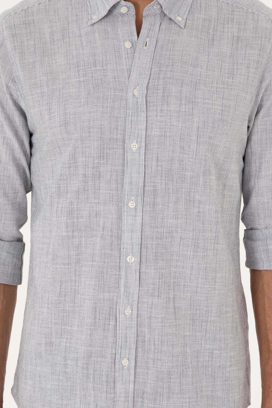 Saks Slim Fit %100 Pamuk Çizgili Gömlek - 50253923063
