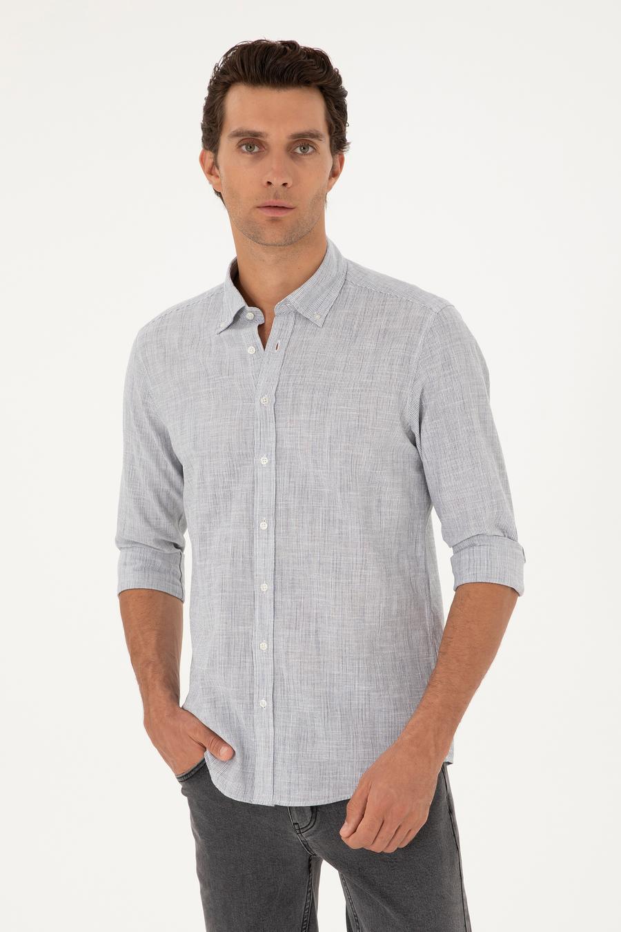 Saks Slim Fit %100 Pamuk Çizgili Gömlek - 50253923063