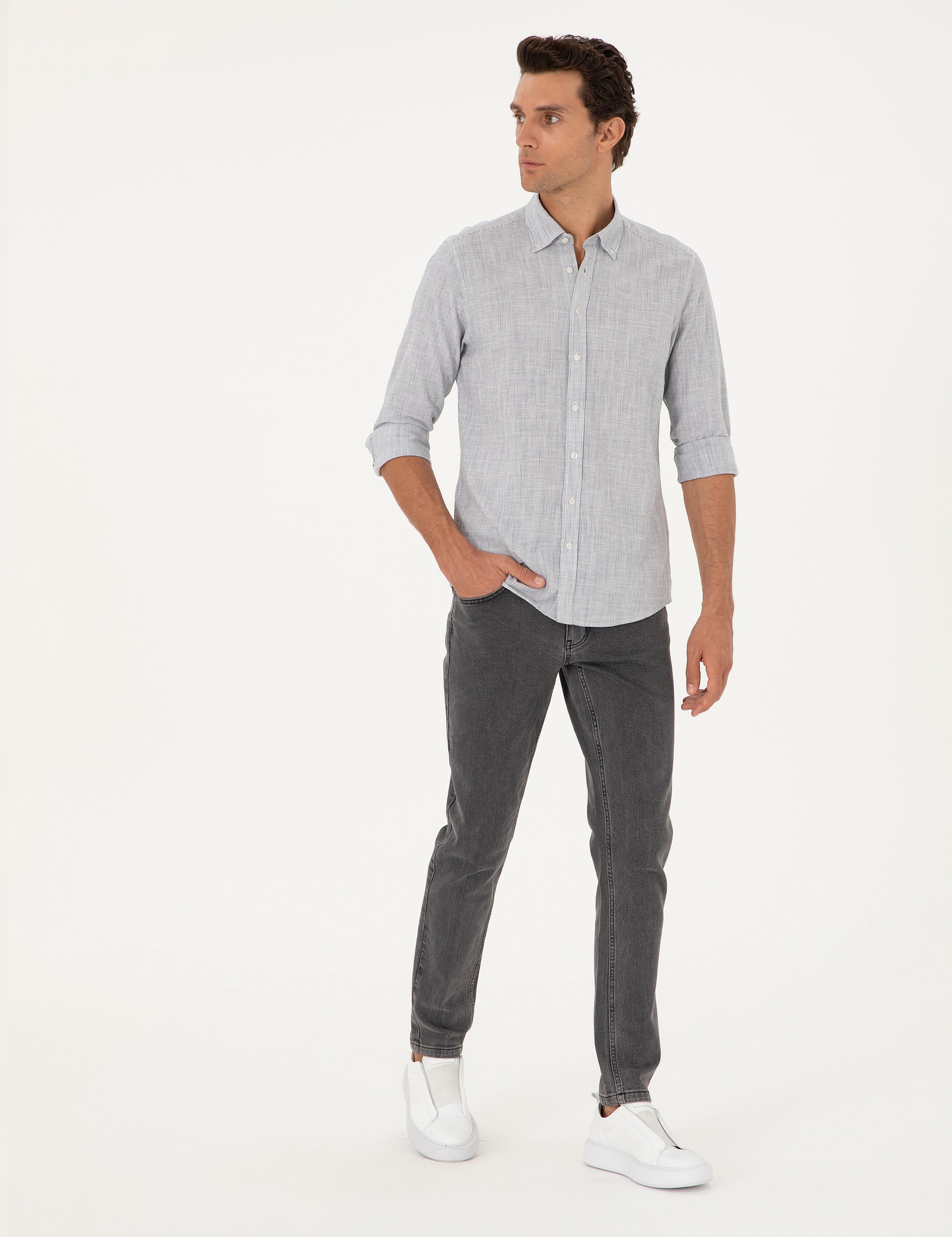 Saks Slim Fit %100 Pamuk Çizgili Gömlek - 50253923063
