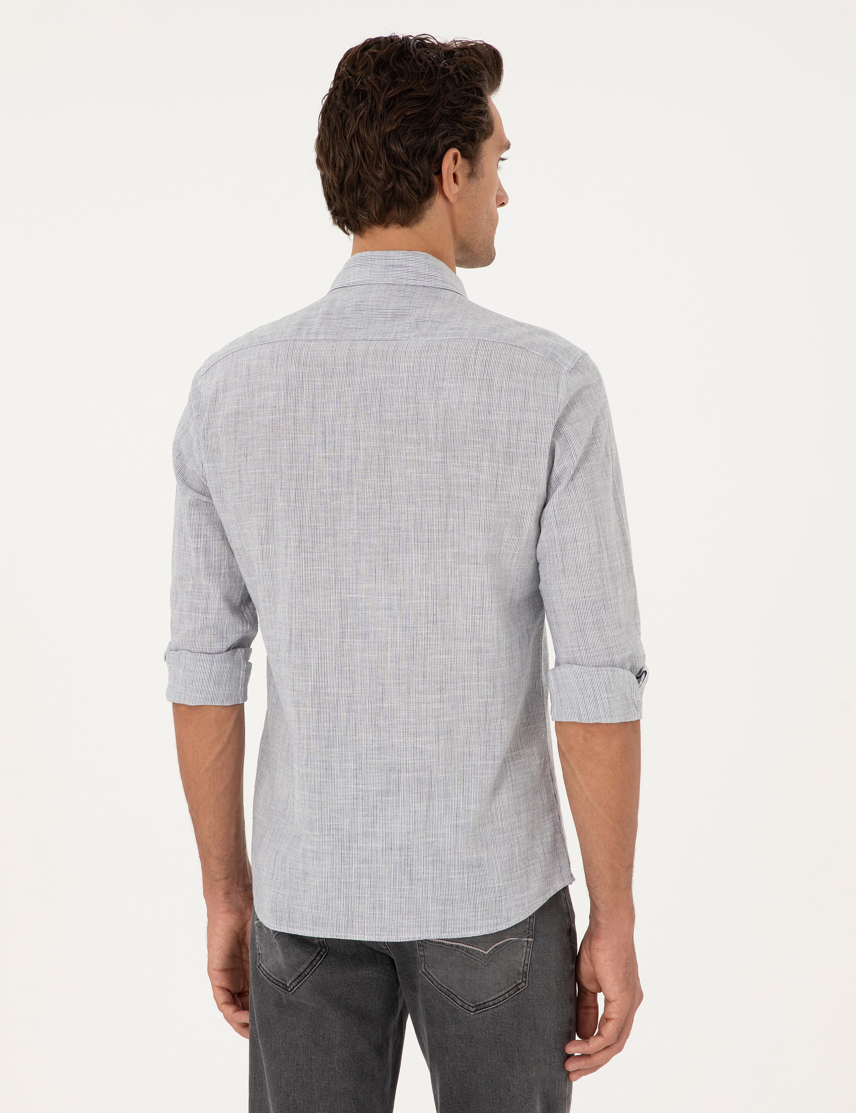 Saks Slim Fit %100 Pamuk Çizgili Gömlek - 50253923063