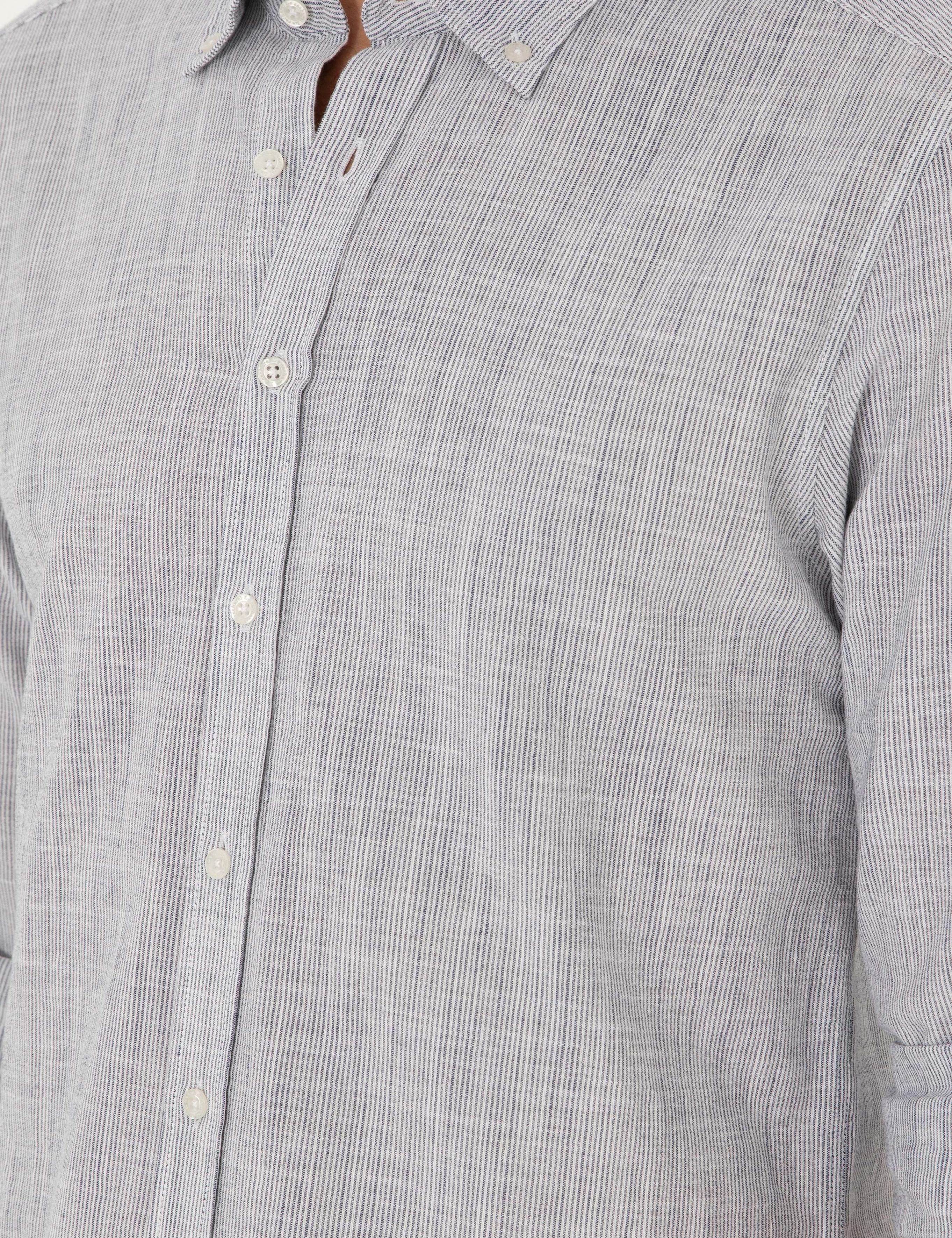 Saks Slim Fit %100 Pamuk Çizgili Gömlek - 50253923063
