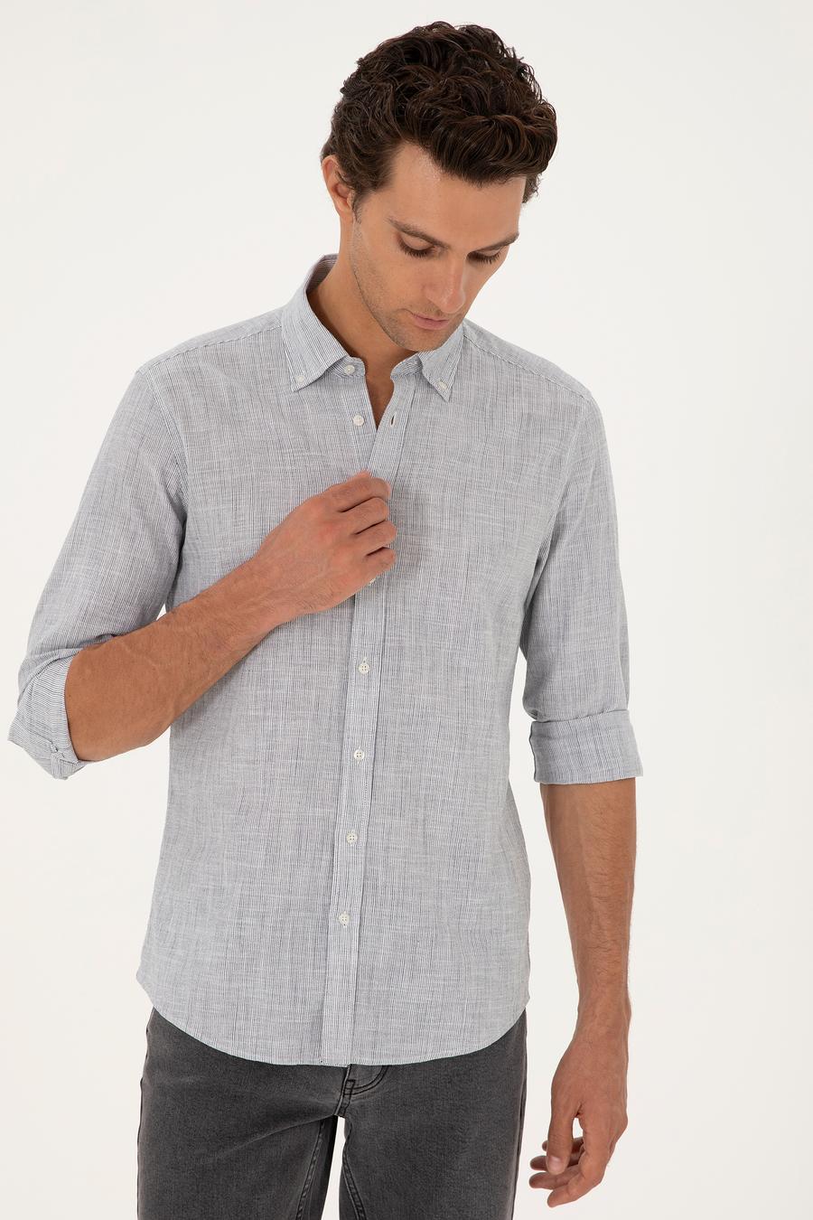 Saks Slim Fit %100 Pamuk Çizgili Gömlek - 50253923063