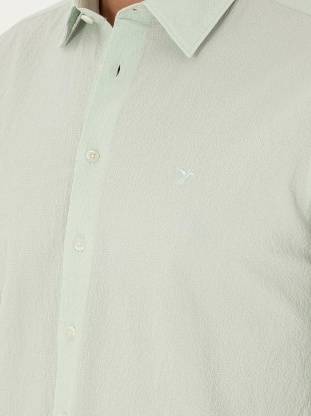 Mint Slim Fit Pamuk Karışımlı Gofreli Gömlek