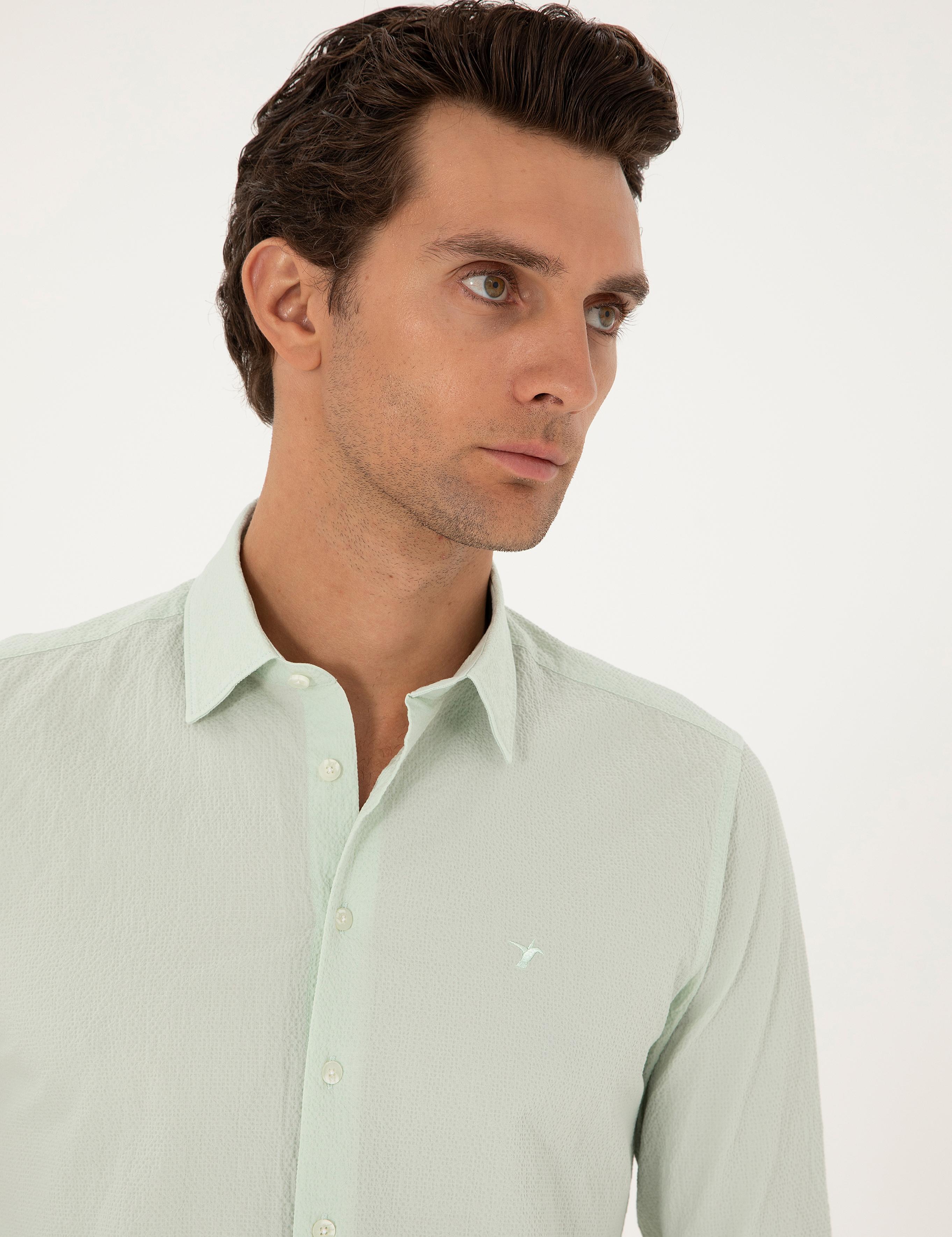 Mint Slim Fit Pamuk Karışımlı Gofreli Gömlek - 50284423022