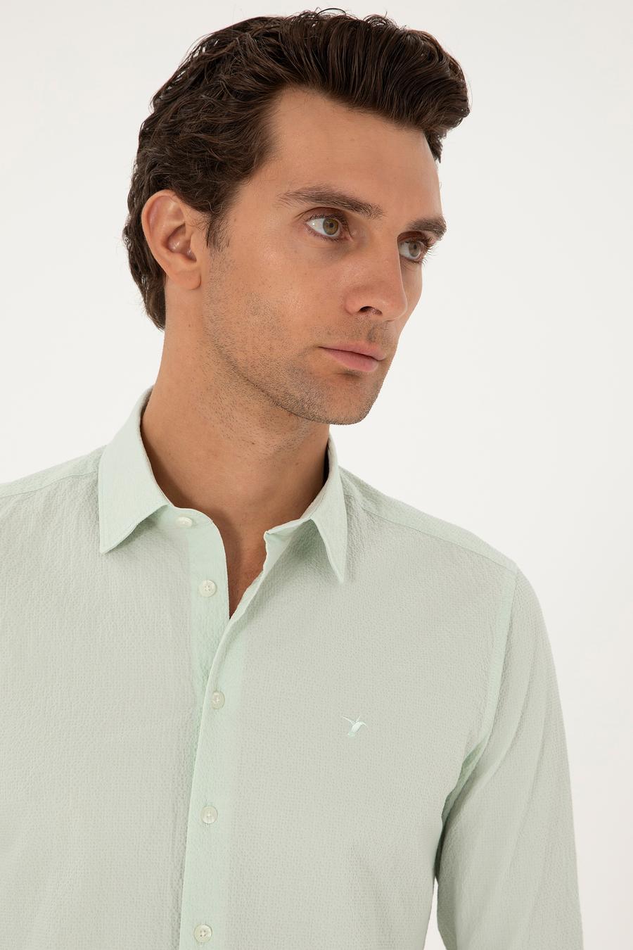 Mint Slim Fit Pamuk Karışımlı Gofreli Gömlek - 50284423022