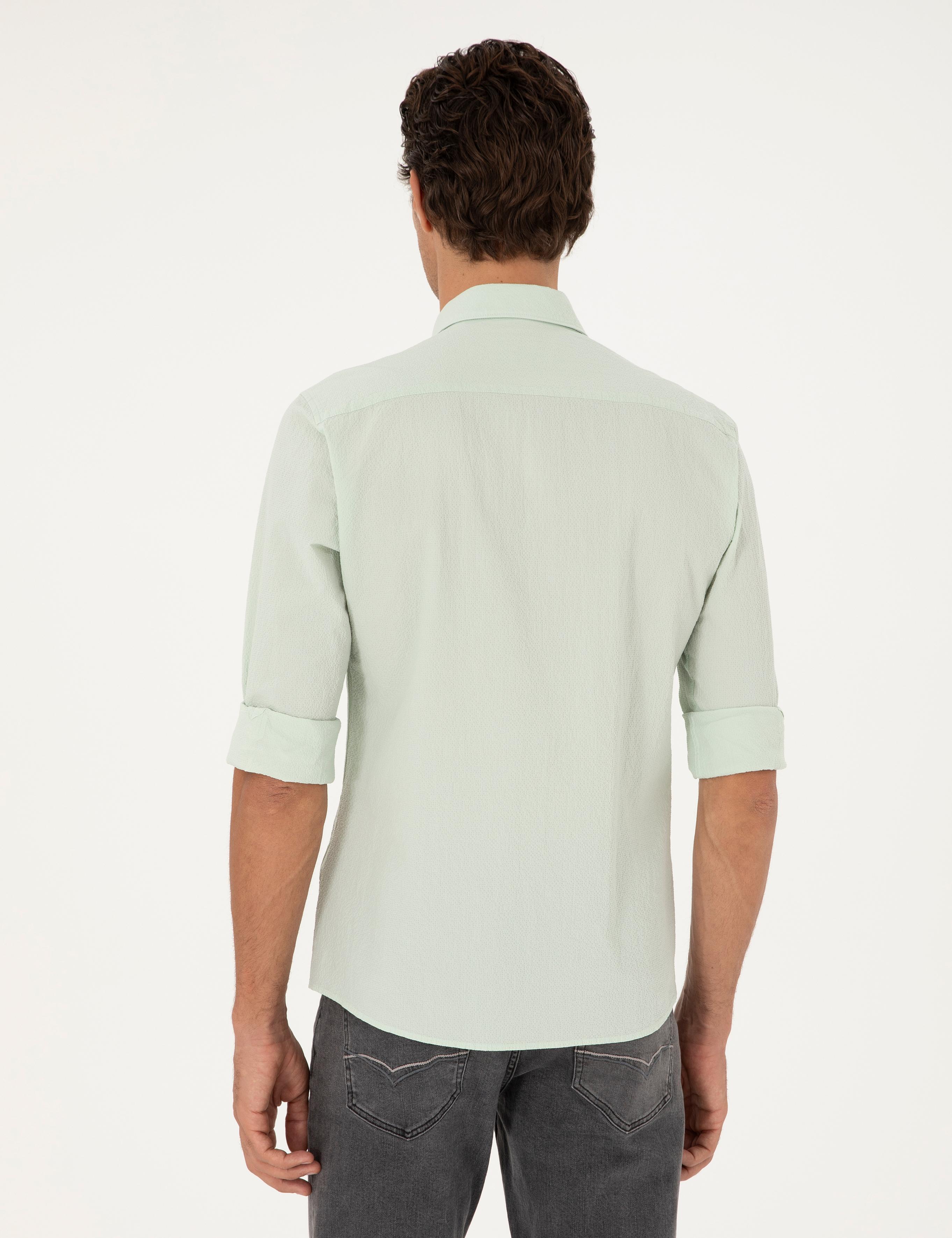 Mint Slim Fit Pamuk Karışımlı Gofreli Gömlek - 50284423022