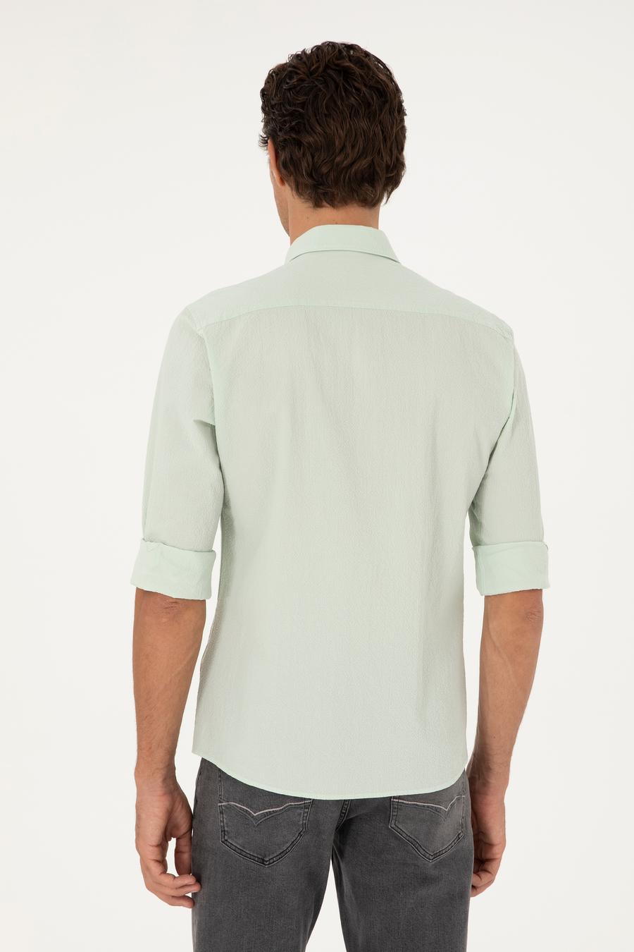 Mint Slim Fit Pamuk Karışımlı Gofreli Gömlek - 50284423022