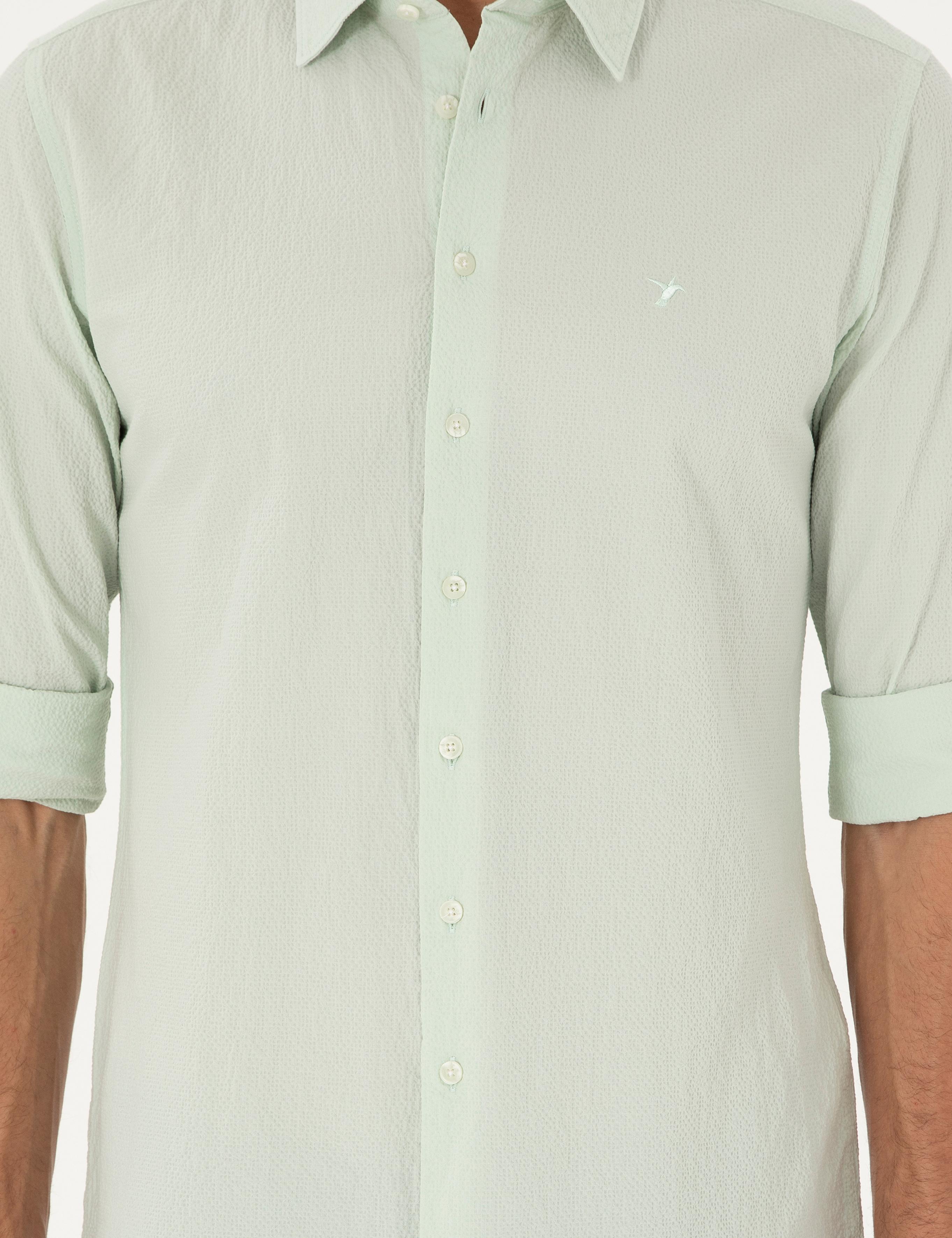Mint Slim Fit Pamuk Karışımlı Gofreli Gömlek - 50284423022