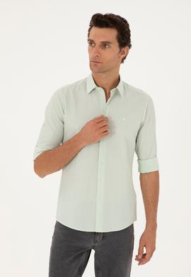 Mint Slim Fit Pamuk Karışımlı Gofreli Gömlek