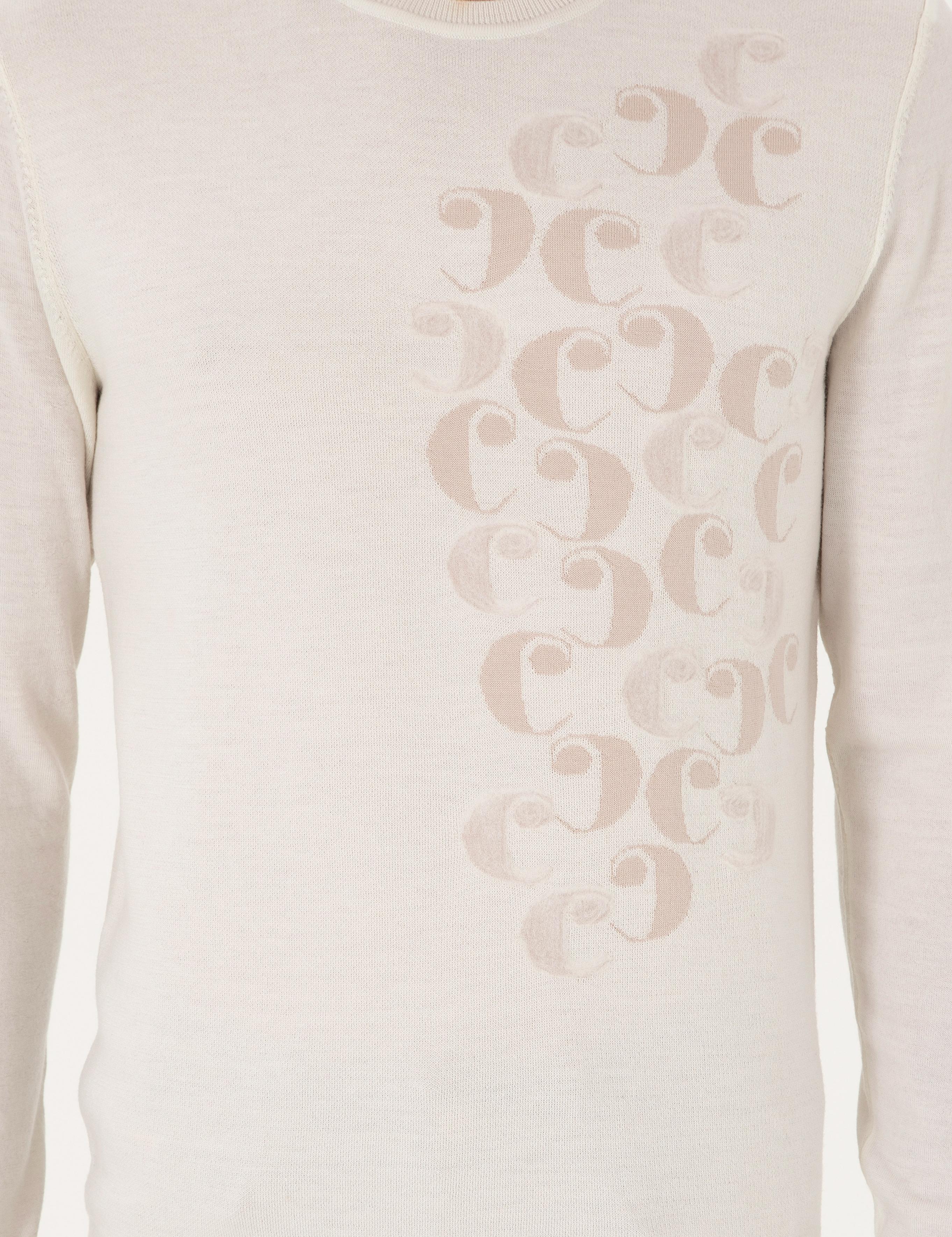 Beyaz Slim Fit %100 Yün Bisiklet Yaka Triko Kazak - 50291586037