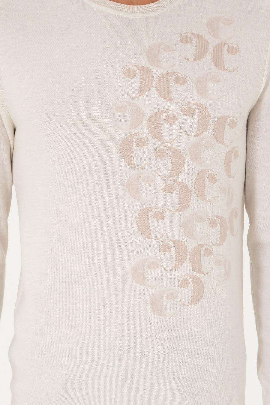 Beyaz Slim Fit %100 Yün Bisiklet Yaka Triko Kazak - 50291586037
