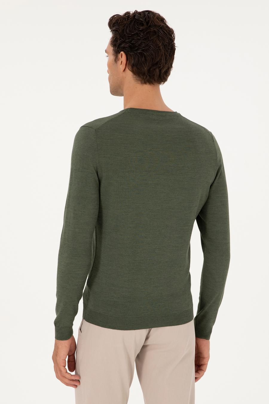 Haki Slim Fit Yün Karışımlı Bisiklet Yaka Basic Triko Kazak - 50293301045