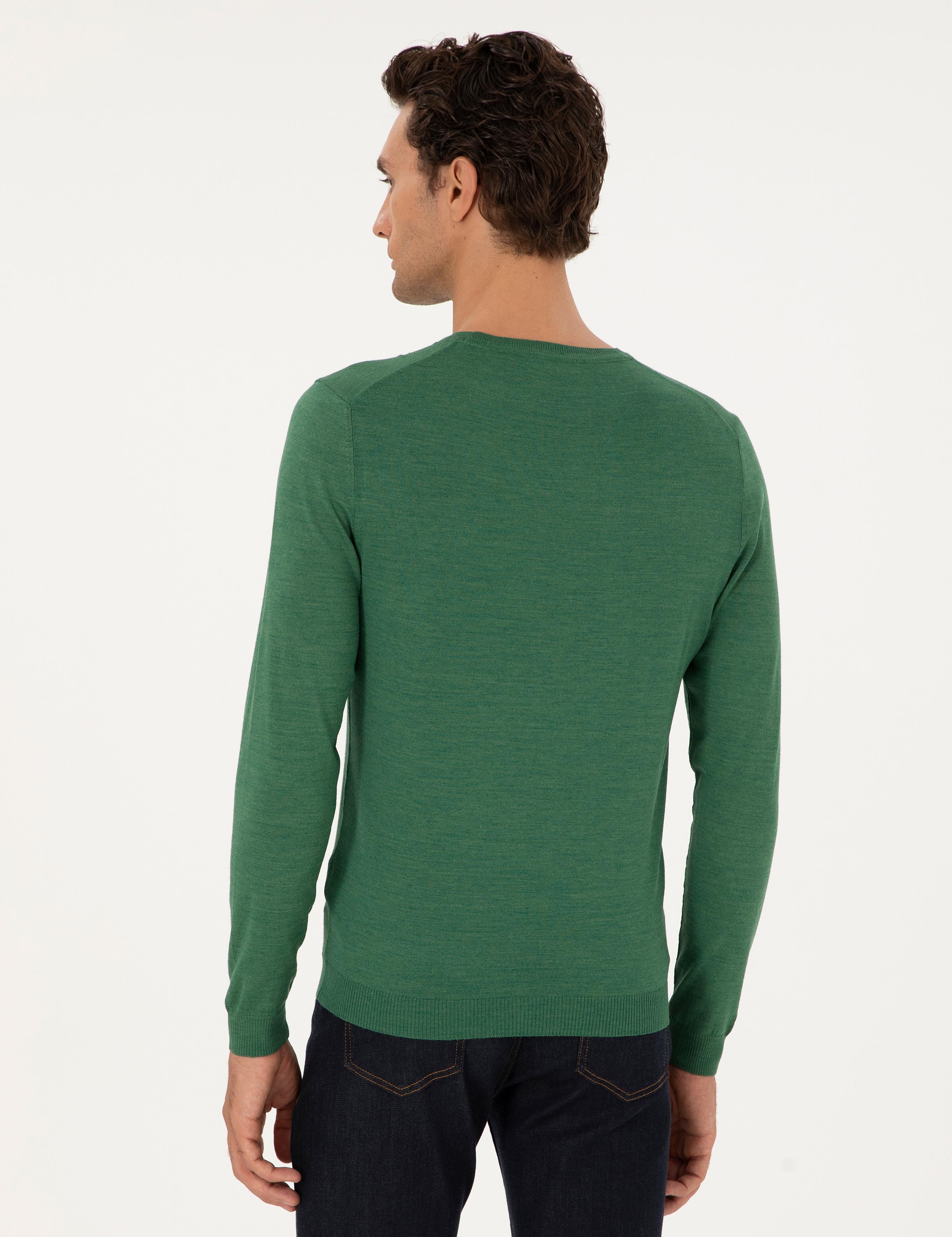Açık Yeşil Slim Fit Yün Karışımlı Bisiklet Yaka Basic Triko Kazak - 50293301166