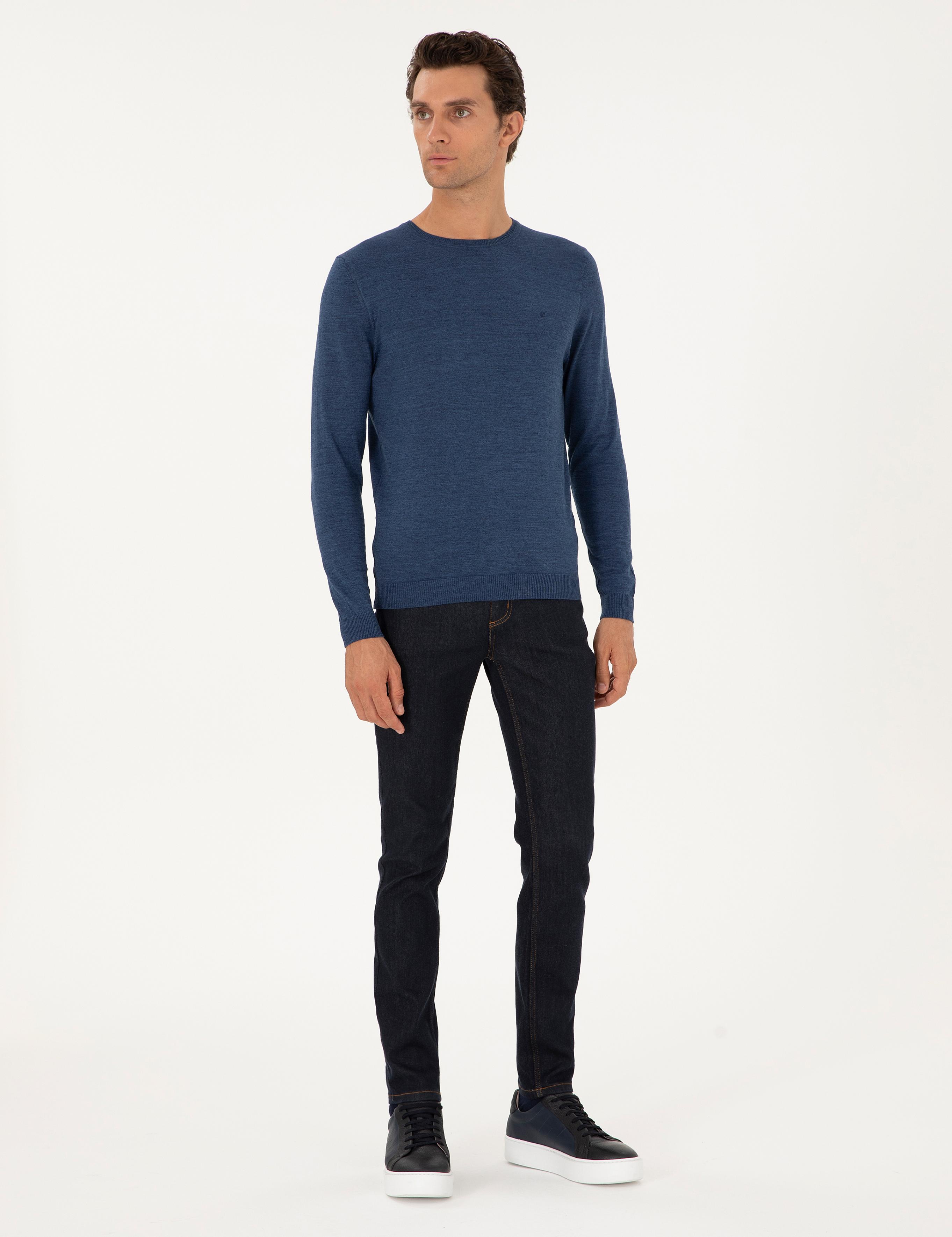 İndigo Slim Fit Yün Karışımlı Bisiklet Yaka Basic Triko Kazak - 50293301148