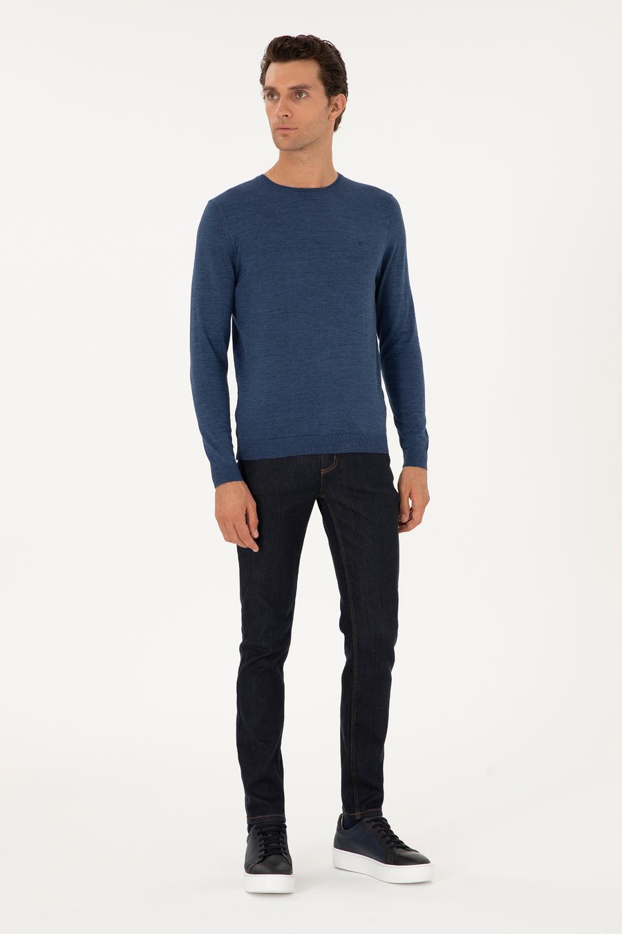 İndigo Slim Fit Yün Karışımlı Bisiklet Yaka Basic Triko Kazak - 50293301148