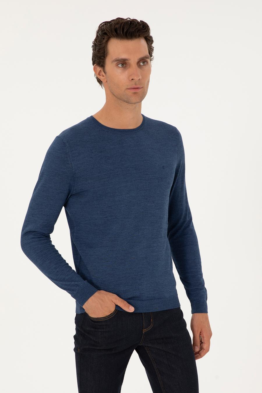 İndigo Slim Fit Yün Karışımlı Bisiklet Yaka Basic Triko Kazak - 50293301148